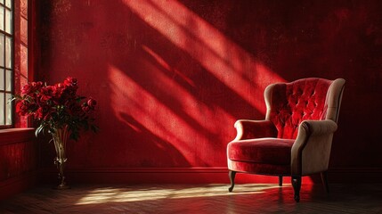 A rich, deep red background setting the tone for elegance and passion