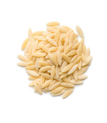 Orzo, kritharaki, risoni pasta. Uncooked dry pasta isolated on white background.