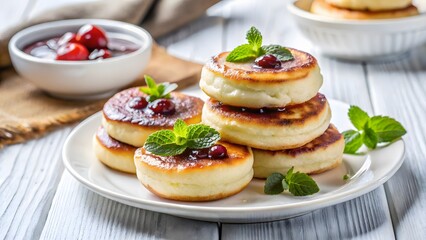 Delicious Pancakes with Berry Sauce and Mint