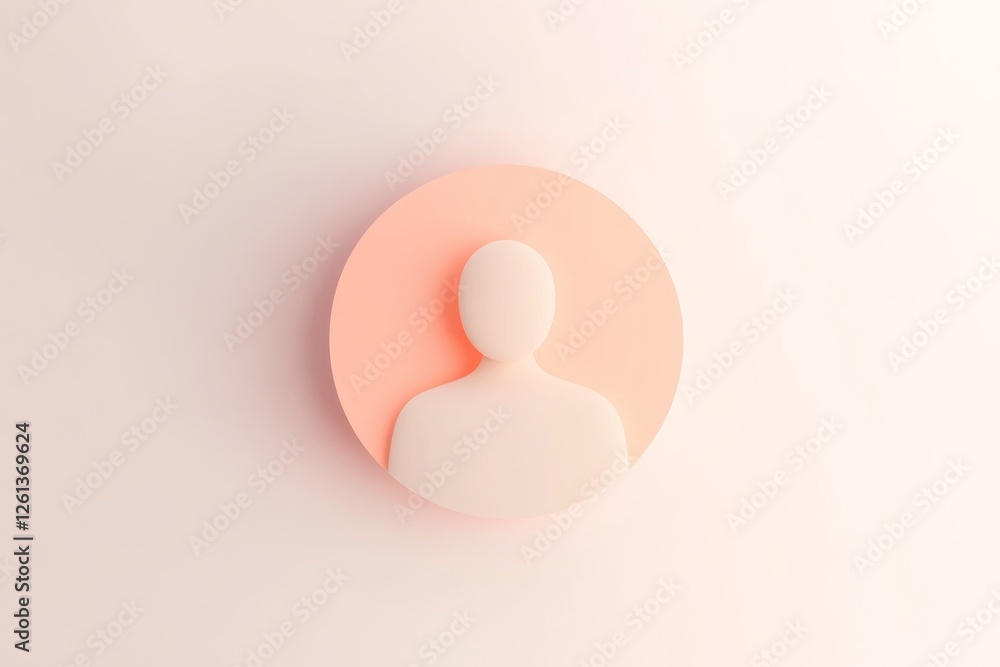 Poster rendered figure representing a user profile on a soft pink background with subtle lighting effects