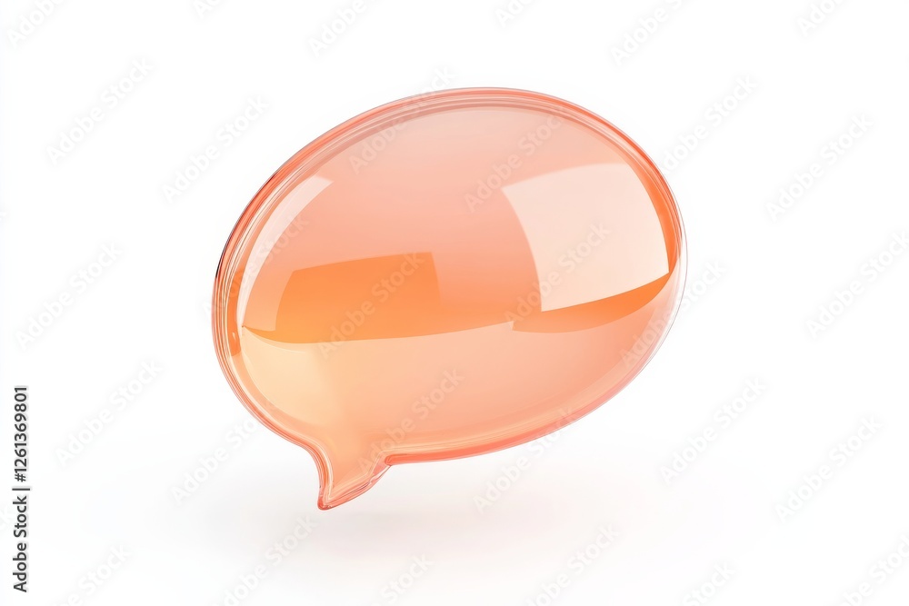 Poster render of a transparent orange speech bubble floating in an abstract space with soft lighting effect