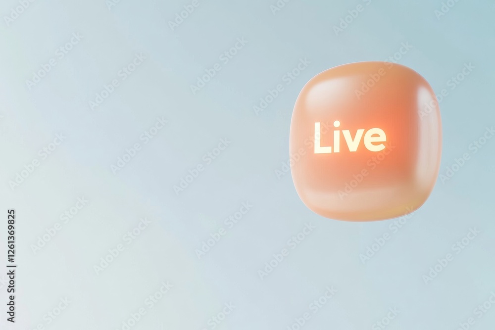 Poster unique render of a glowing live button against a soft blue background with digital style and modern 