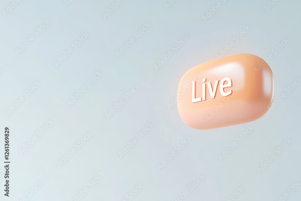 Poster render featuring a floating live button set against a minimalistic background