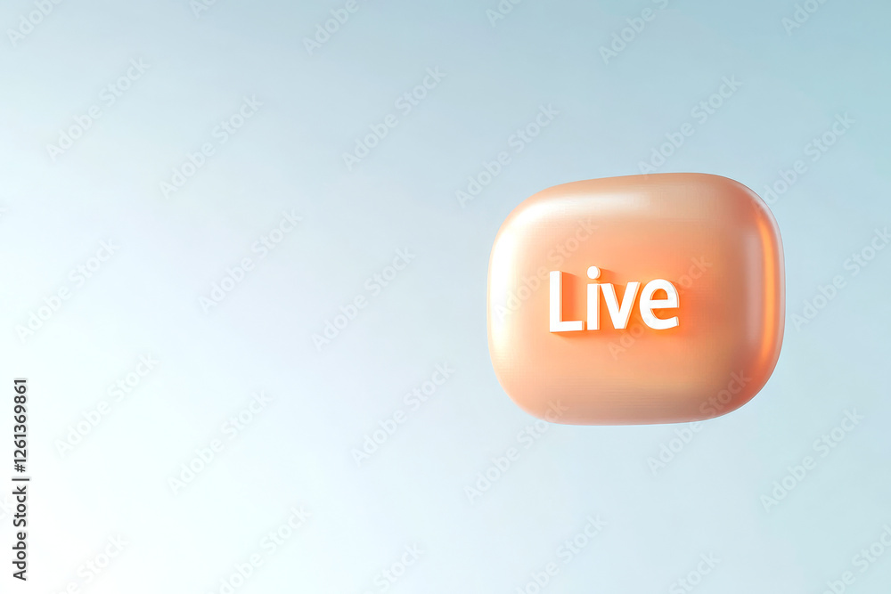 Poster button symbolizing a live broadcast in a minimalist design with a soft pastel background