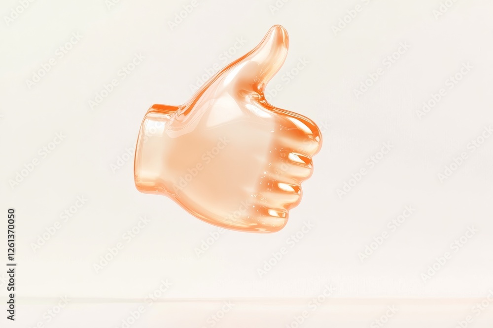 Poster transparent thumbs-up symbol representing positivity and approval in a minimalistic environment
