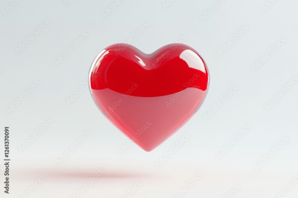 Poster floating glossy red heart symbolizing love and affection in a minimalist setting