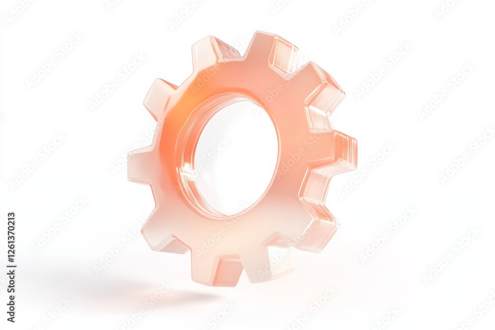 Poster render of a translucent cogwheel showcasing design and innovation in media and communication