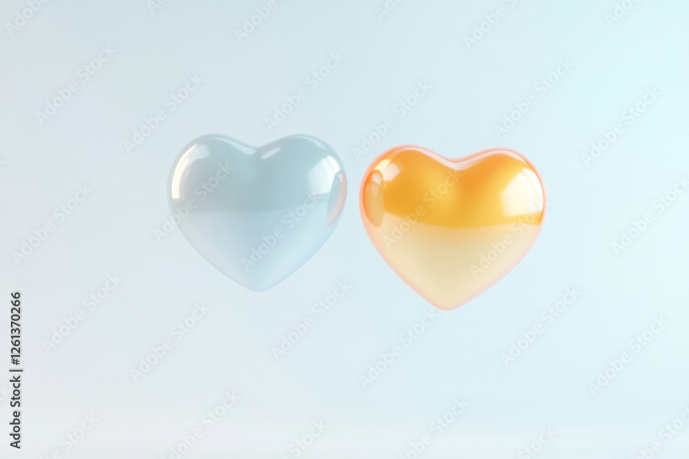 Poster digital hearts symbolize connection and emotion in a soft, minimalistic setting