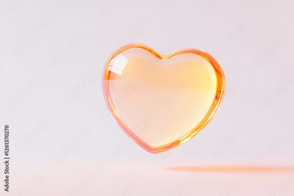 Poster floating heart shape in soft orange hue glowing against a light background with subtle reflections