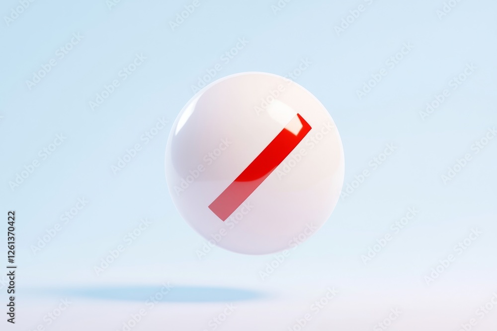 Poster render of a floating ball with a striking red stripe against a minimalist background