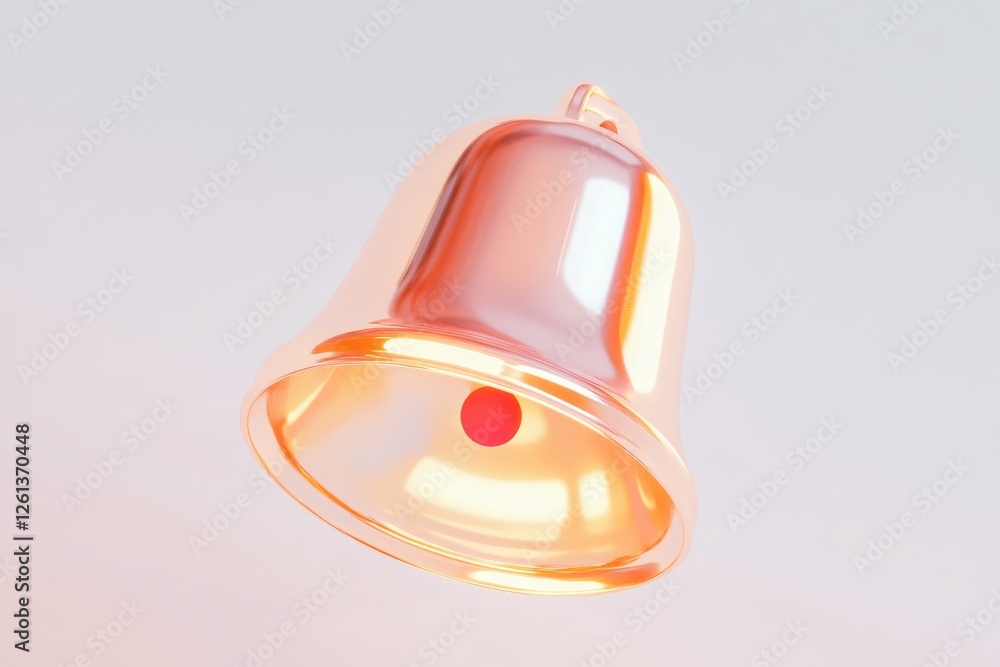 Poster render of a metallic bell with a bright red dot in a minimalist style on a light background