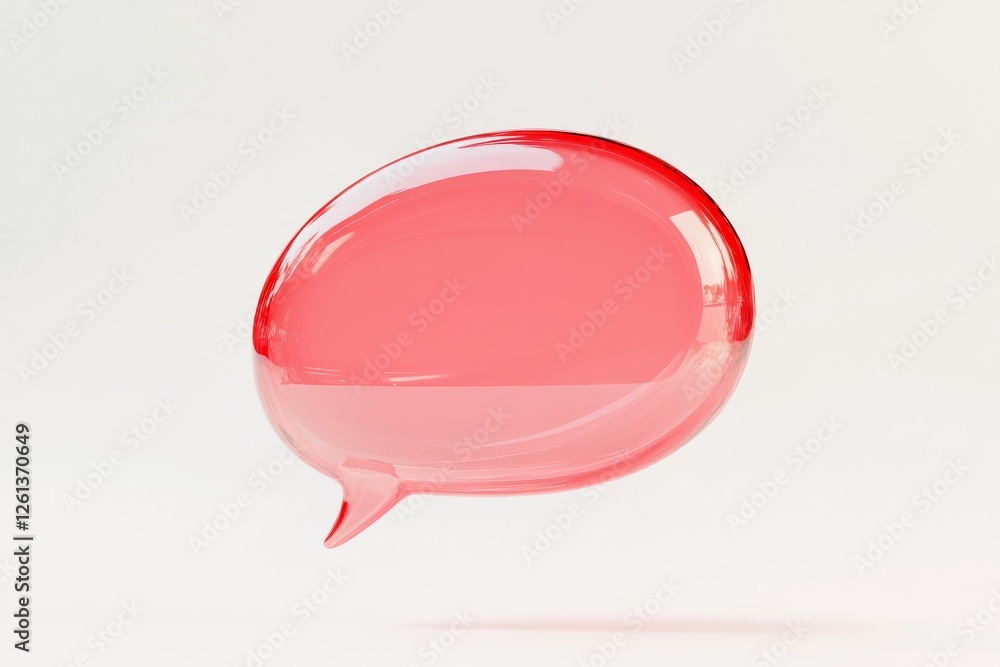 Poster render of a transparent speech bubble with a glossy pink surface in a minimalistic setting