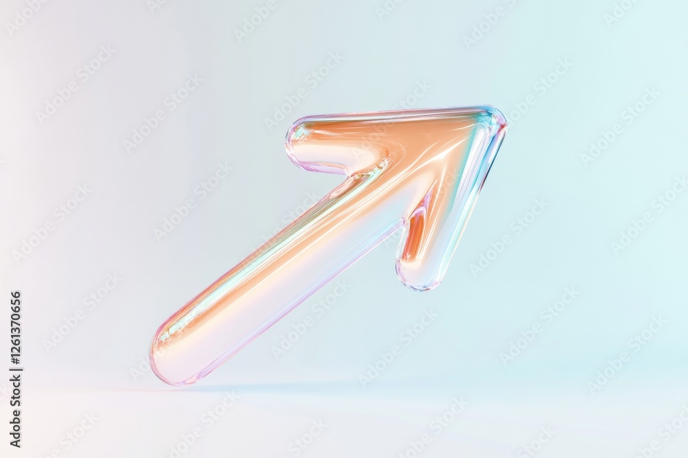 Poster bright glass arrow pointing upward with gradient colors in a minimalistic setting