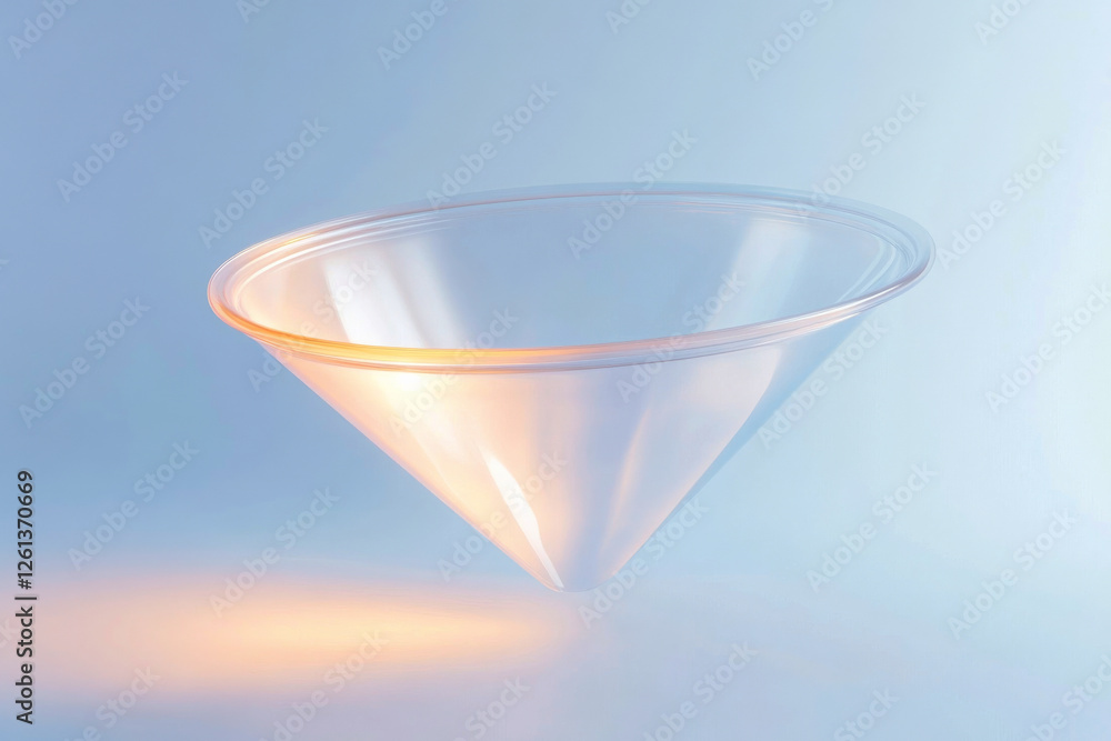 Poster render of a translucent conical shape illuminated from below in a plain background