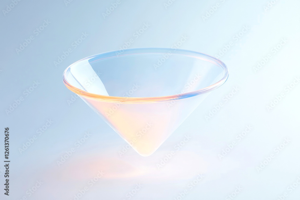 Poster crystal clear conical shape with a smooth surface reflecting soft light and colors