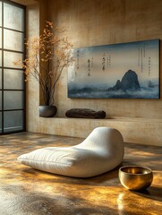 Serene minimalist room with modern lounge chair.