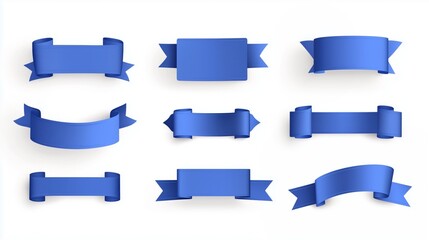 Set of blue ribbon labels on a white background.