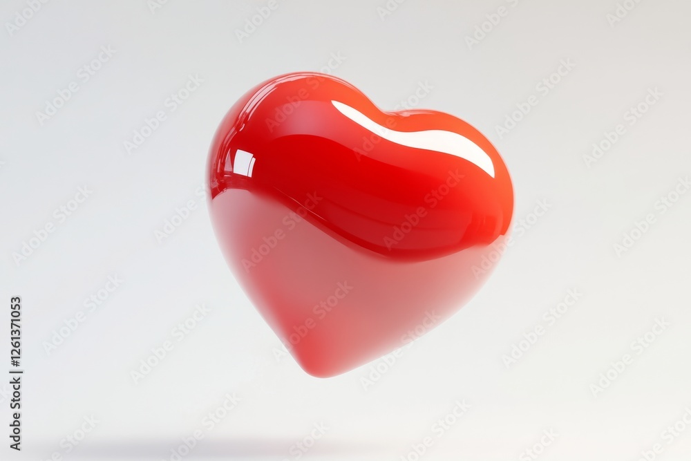 Poster floating red heart shape symbolizes love and affection in a simplistic background design