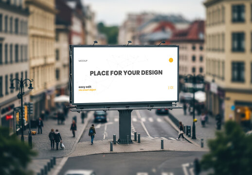 Horizontal Sign Billboard Mockup in Tilt Shift Effect