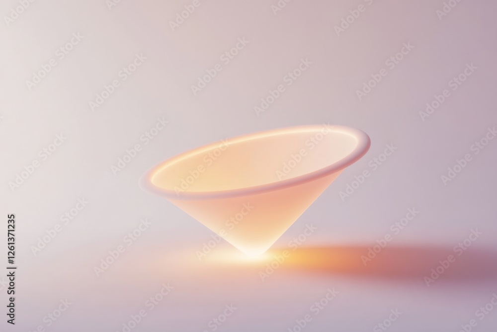 Aufkleber render of a softly glowing conical shape in pastel colors against a minimalist background