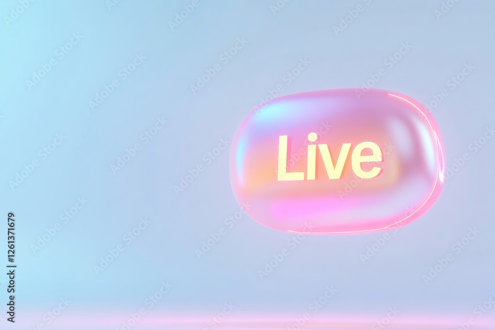 Poster floating bubble with live text against a pastel gradient background in a modern digital environment