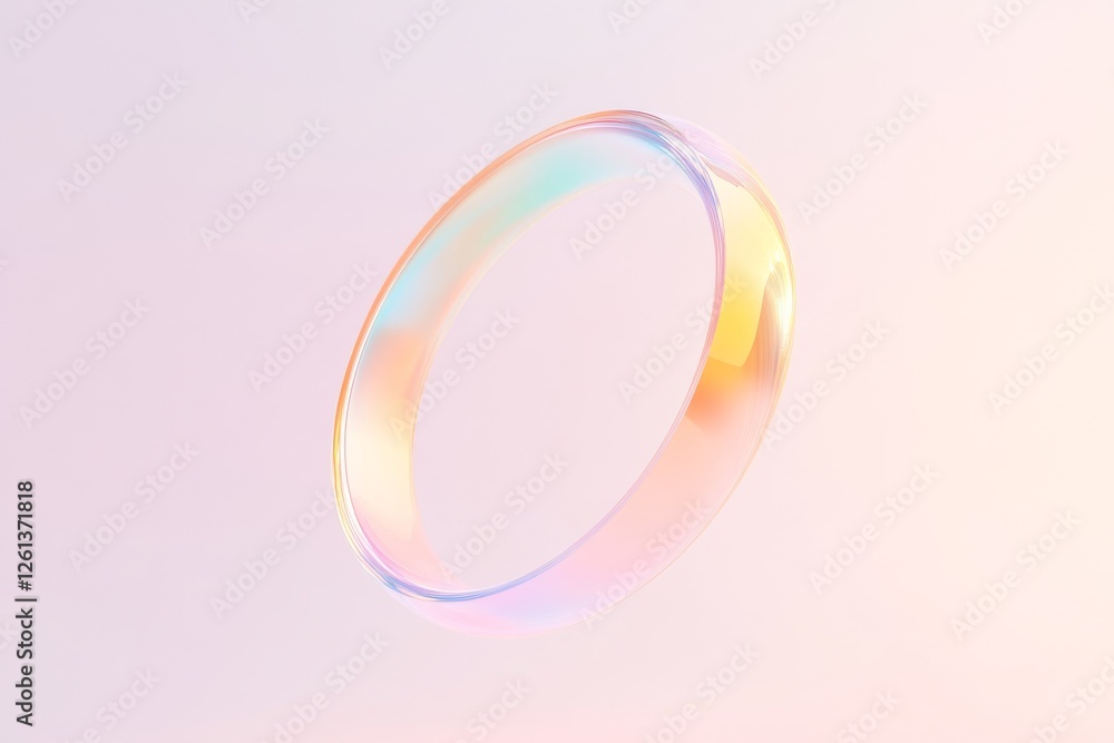 Poster render of a translucent circular object showcasing vibrant light reflections and color gradient effe