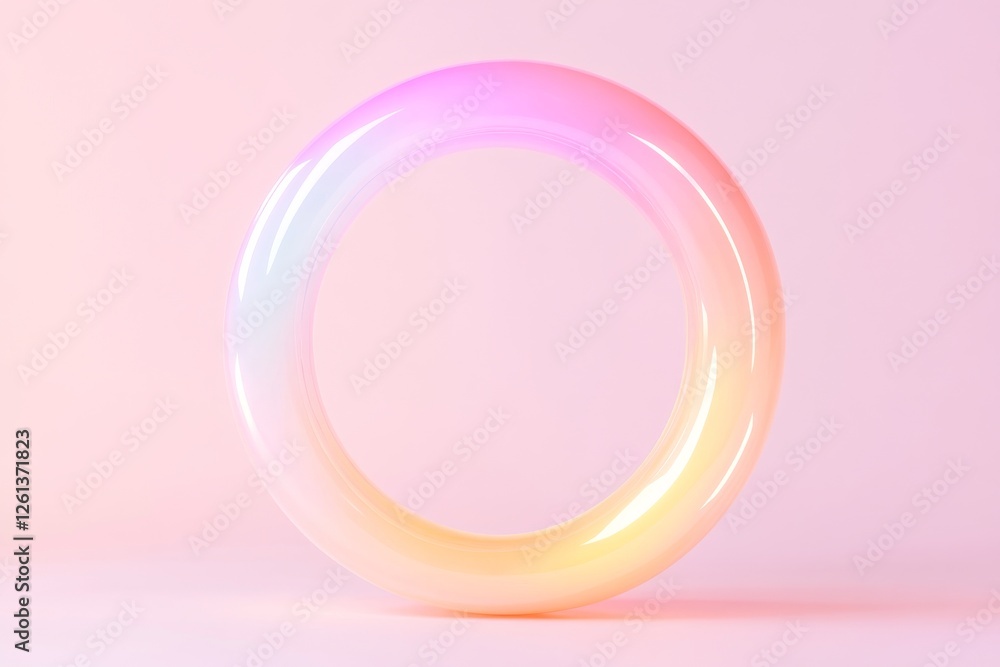 Poster render of a colorful translucent circle against a soft pastel background in a digital art setting
