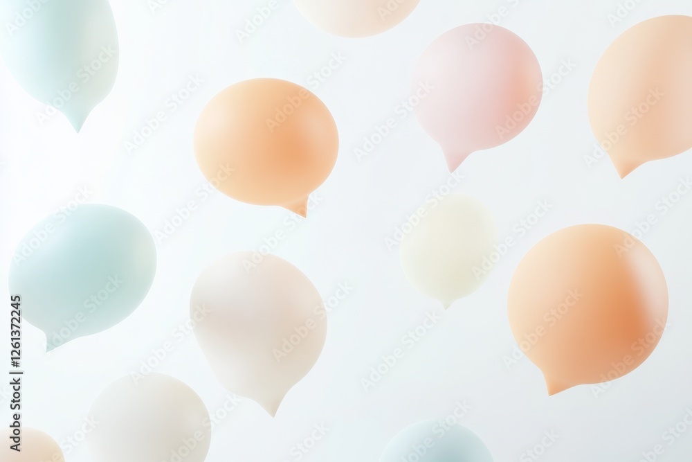 Poster colorful speech bubble renders floating in an abstract background