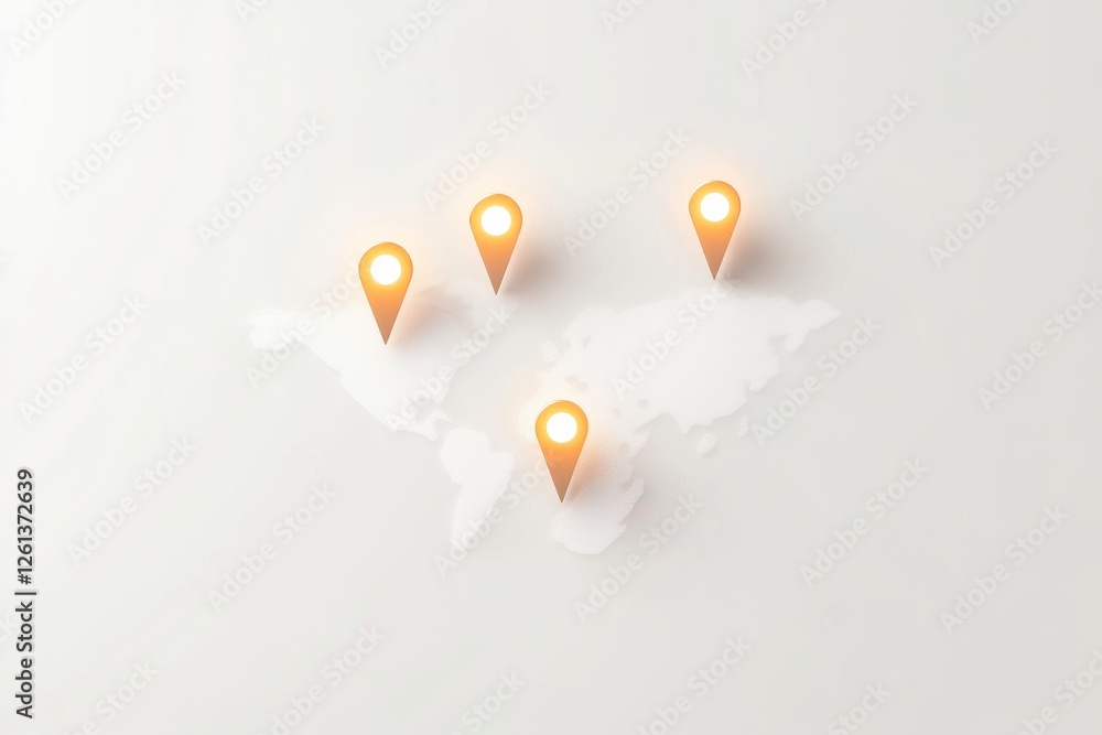 Poster exploring global connections with a flat design map and location markers for media and communication
