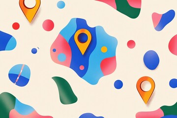 Modern communication design featuring vibrant flat elements and location markers for media use