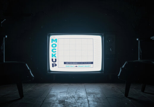 Old Style Retro Tv Screen Mystery Terror Mockup