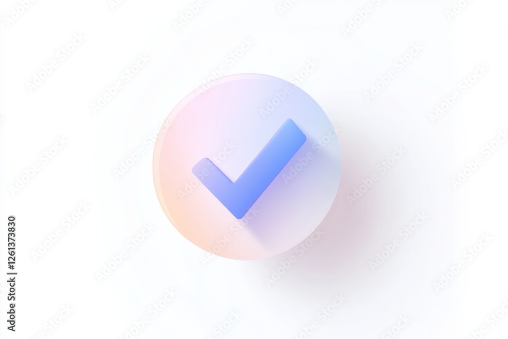 Poster representation of media and communication with a flat design check mark symbol on a soft gradient ba