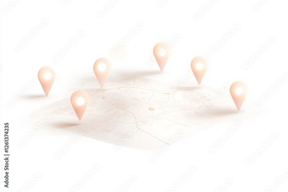 Poster flat design representation of communication in media with location markers on a map