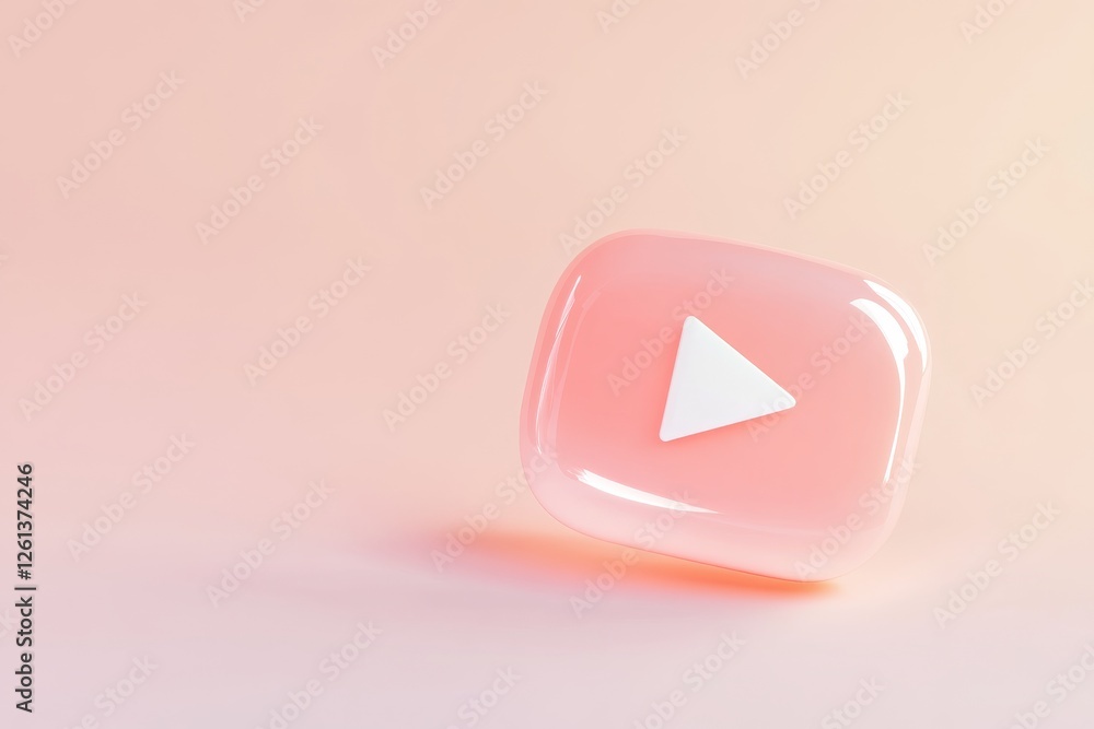 Poster flat design media and communication concept featuring a play button on a soft gradient background