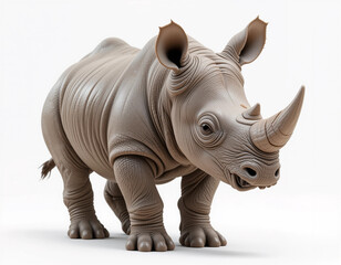 Obraz premium Baby Rhinoceros Standing on Wobbly Legs with a Small Horn Bud