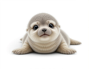 Obraz premium Baby Seal Pup Lying on Its Belly and Smiling