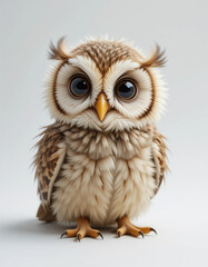 Fototapeta premium Baby Owl Fluffing Its Feathers with Wide Eyes
