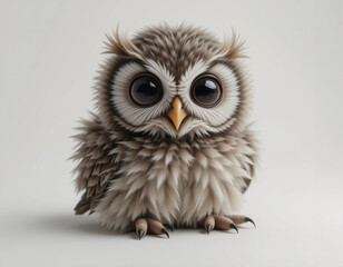 Fototapeta premium Baby Owl Fluffing Its Feathers with Wide Eyes
