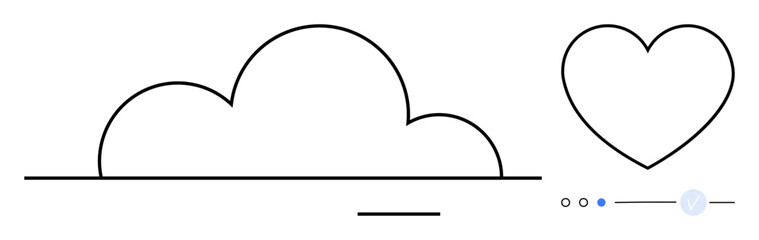 Heart and cloud line drawing with three circular progression indicators and slider. Ideal for weather apps, love themes, UI design, minimalistic aesthetics, tech interfaces, design concepts