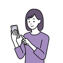 スマホを操作する私服の女性