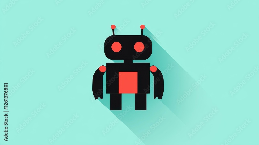 Poster this sleek flat icon showcases a stylish robot with a long shadow, perfect for modern design enthusi