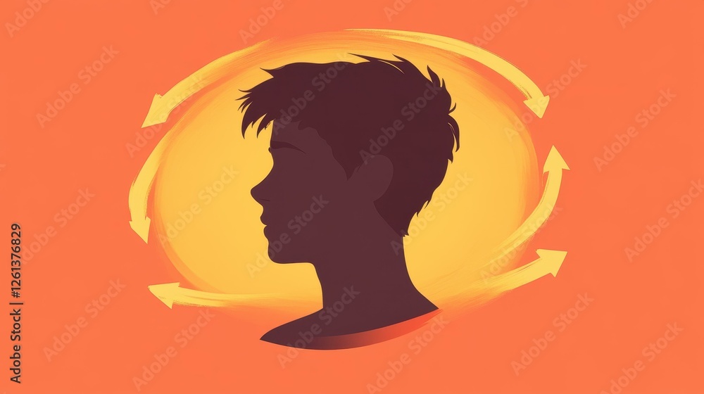 Poster a dynamic 2d animation featuring an unknown person icon surrounded by arrows, perfect for profile pi