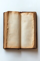 Naklejka premium Open blank book on white background, high angle