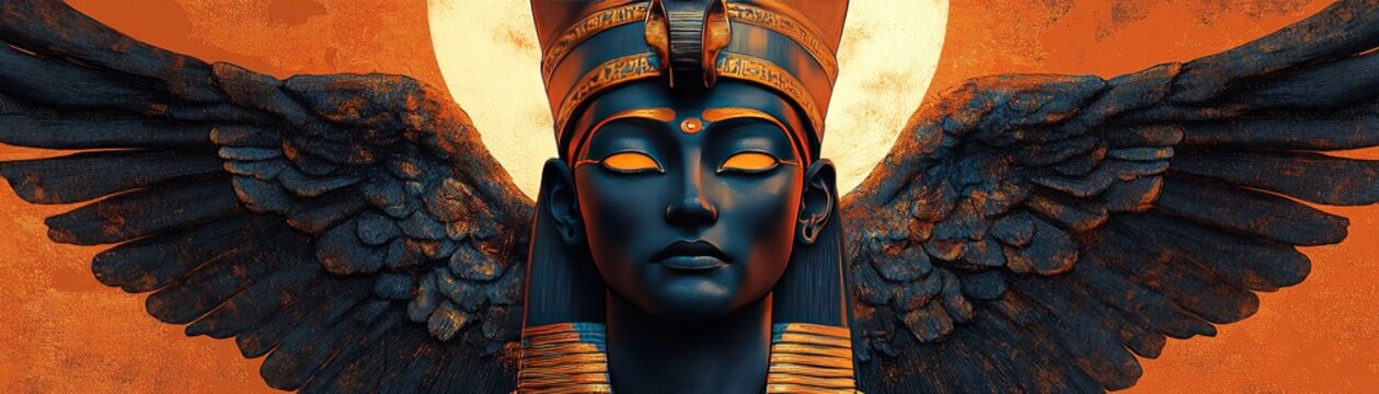 Majestic cleopatra statue ancient egypt digital art vibrant atmosphere close-up view timeless beauty