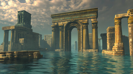 Naklejka premium sea ancient artwork ruins