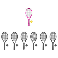 Find the correct shadow of tennis racket with ball.  Popular sports. Vector illustration on a white background for children's entertainment, activity book, worksheet.