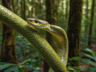 Fototapeta premium Neon Eden: AI-Crafted Jungle Pyramids with Bioluminescent Vines Under a Cyber Moon