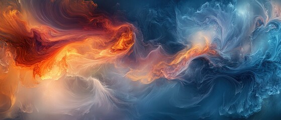Fototapeta premium Abstract swirling colors fiery blues and oranges