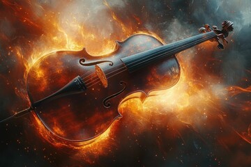 Fototapeta premium Fiery cello ablaze, musical passion ignited.