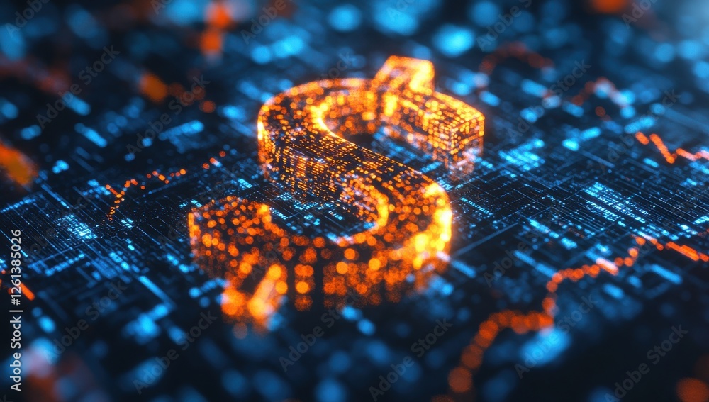 Poster futuristic digital dollar symbol representing financial technology and data analytics in a cyber env